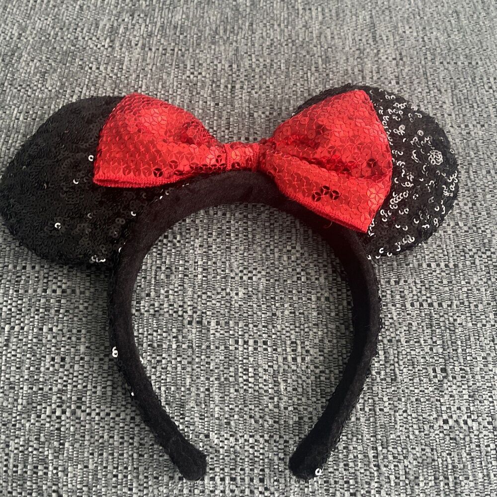 Disney Parks Minnie Mouse Classic Red Bow Black Ears Sequin Headband